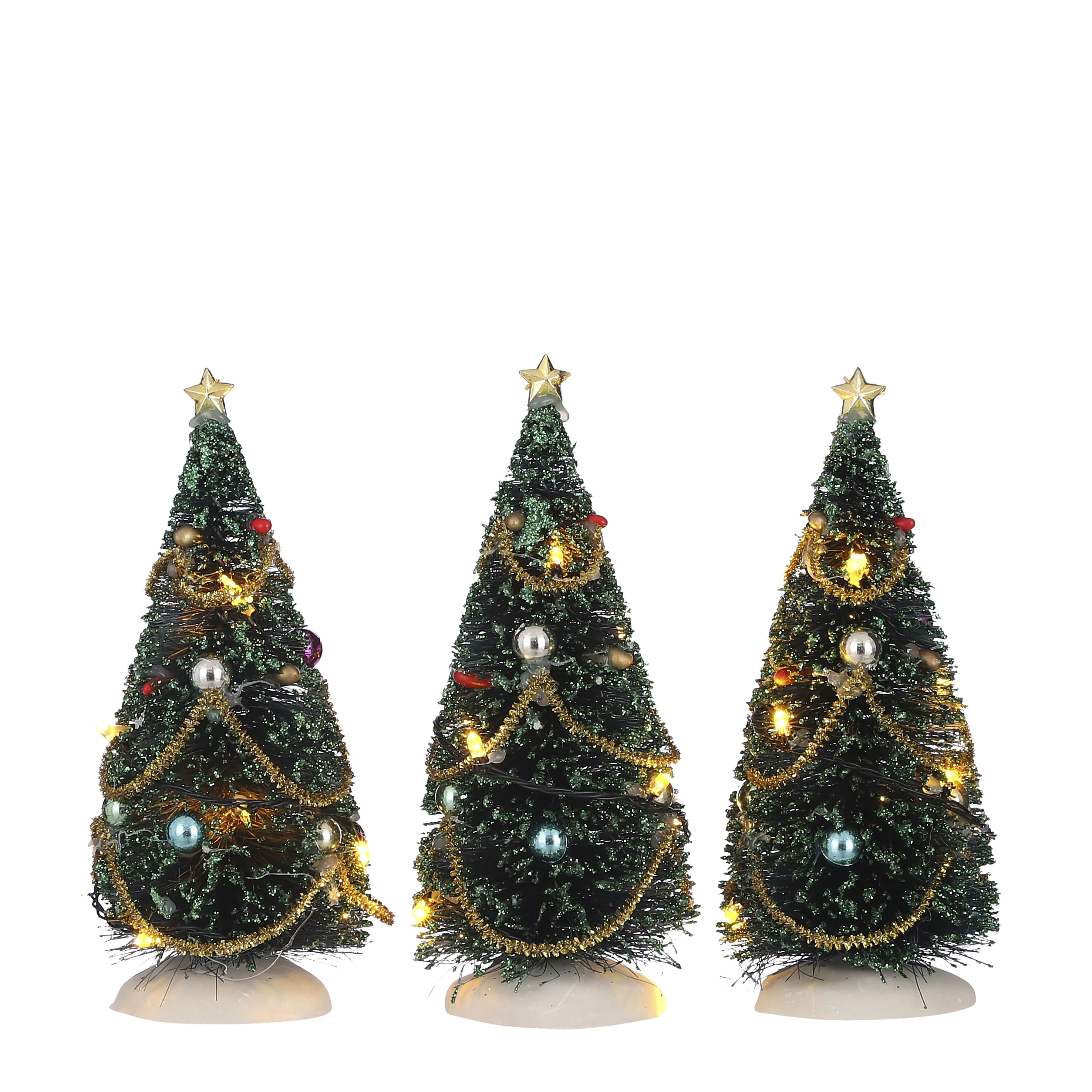 LuVille Kerstdorp Miniatuur Bomen – 3 Stuks – H15 cm – Multikleur