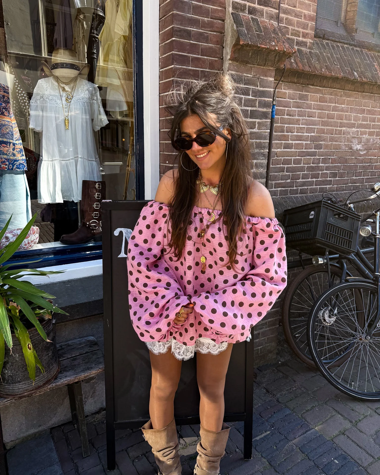 Amber Stippen Top Roze